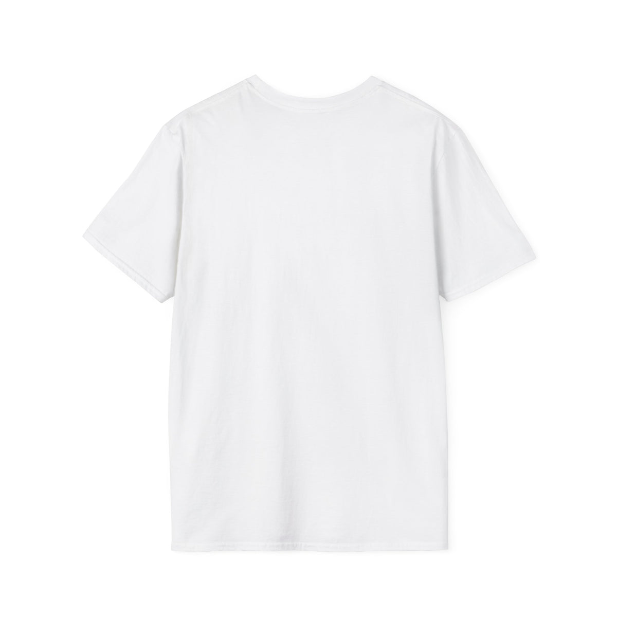 A plain white short-sleeve crewneck t-shirt shown from the back, laid flat against a solid white background.