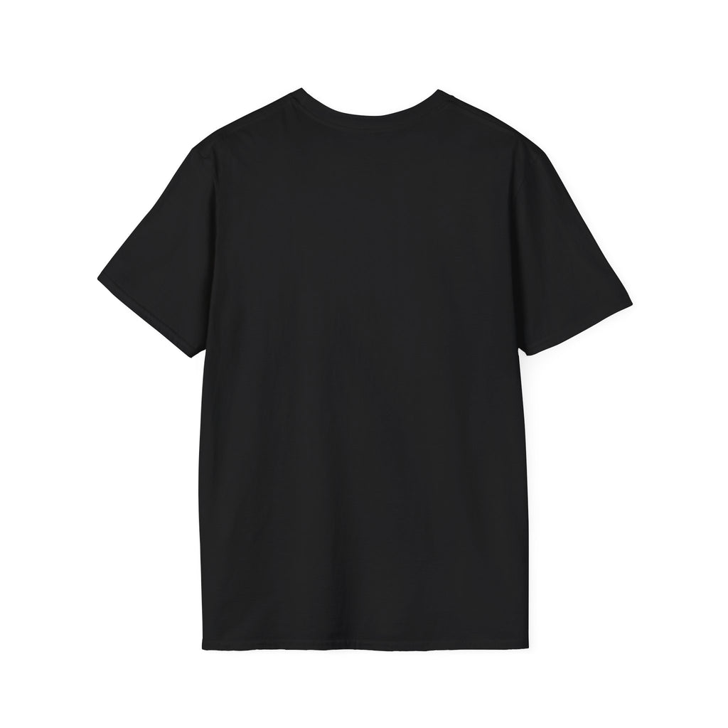 A plain black short-sleeve crewneck t-shirt shown from the back, laid flat against a solid white background.