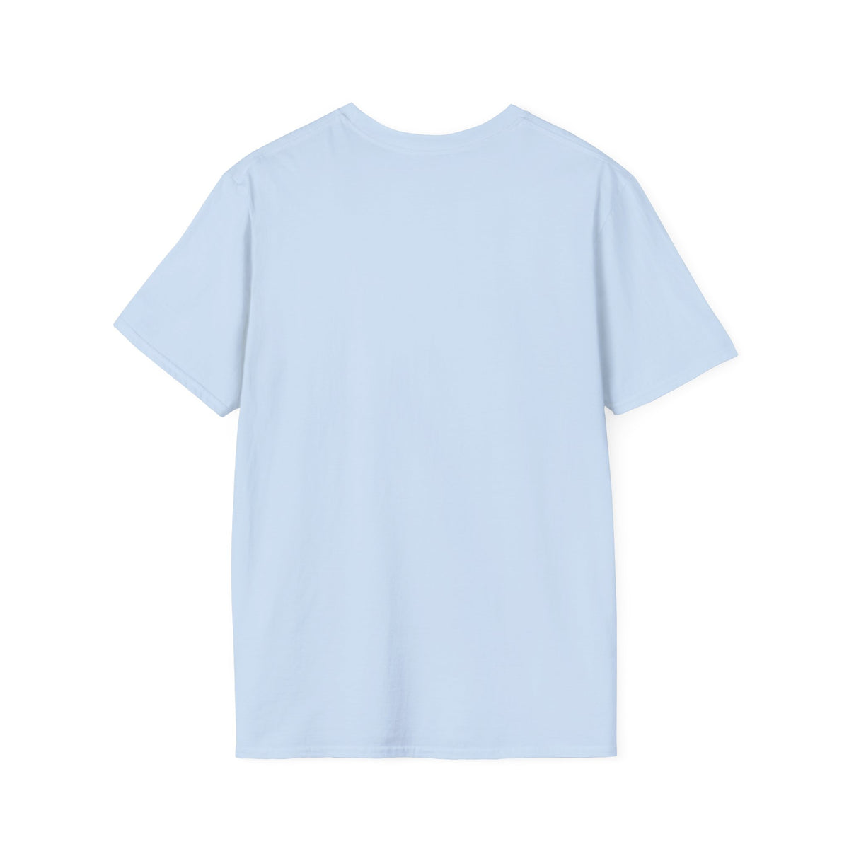 A light blue short-sleeve crewneck t-shirt shown from the back, laid flat against a solid white background.