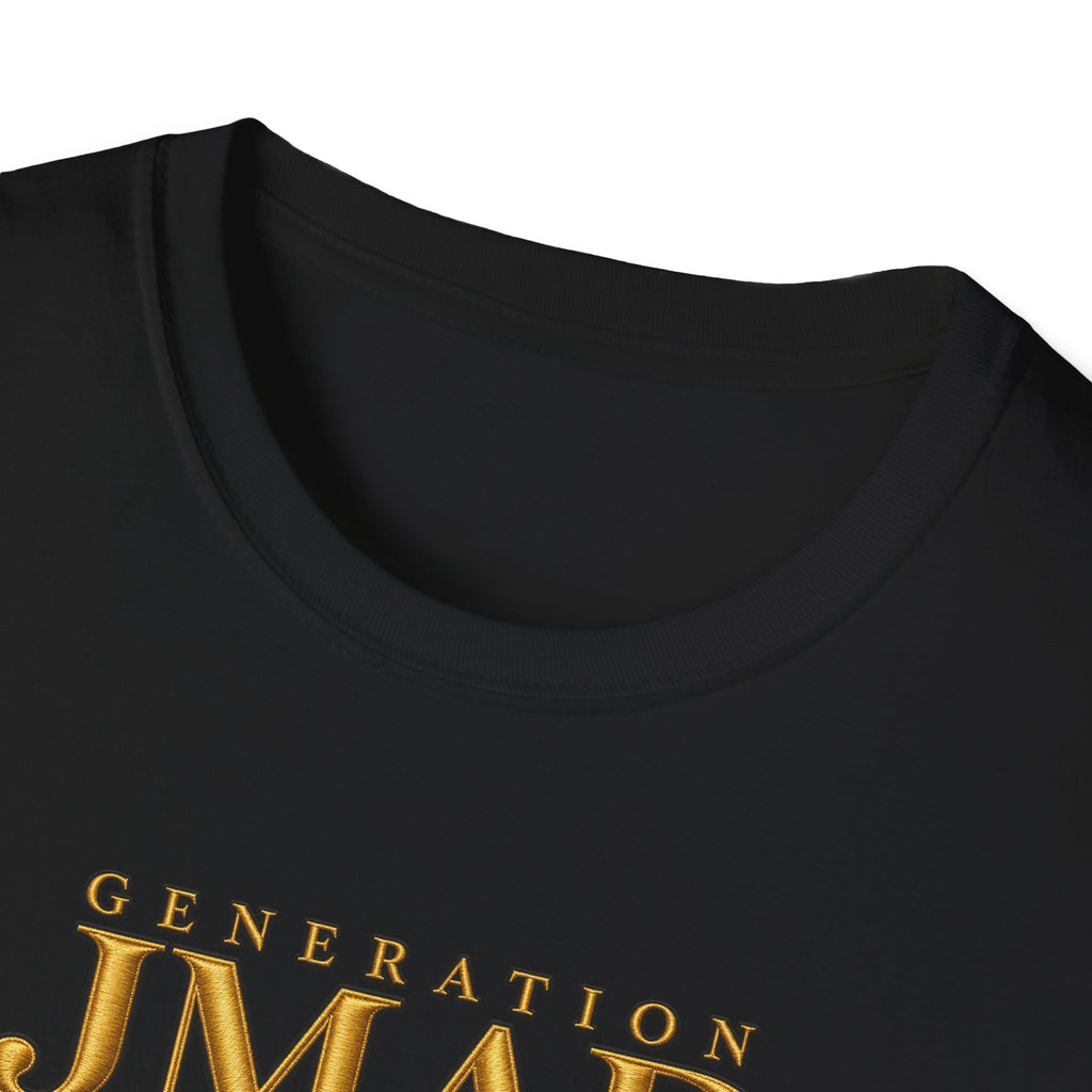 Black t-shirt with floral design on a white background