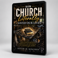 A digital tablet displaying a book cover titled "How Church Literally Saved Our Lives" by Kevin D. Kinchen, set against a clean light gray background.